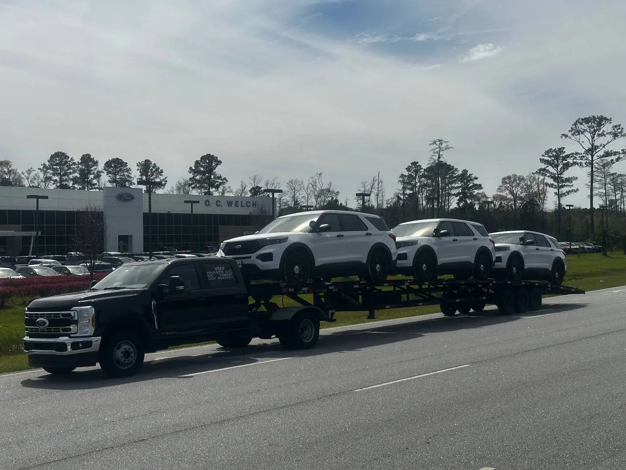 Car hauler on the road